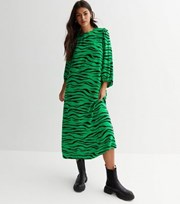 New Look Green Zebra Print Puff Sleeve Midi Dress